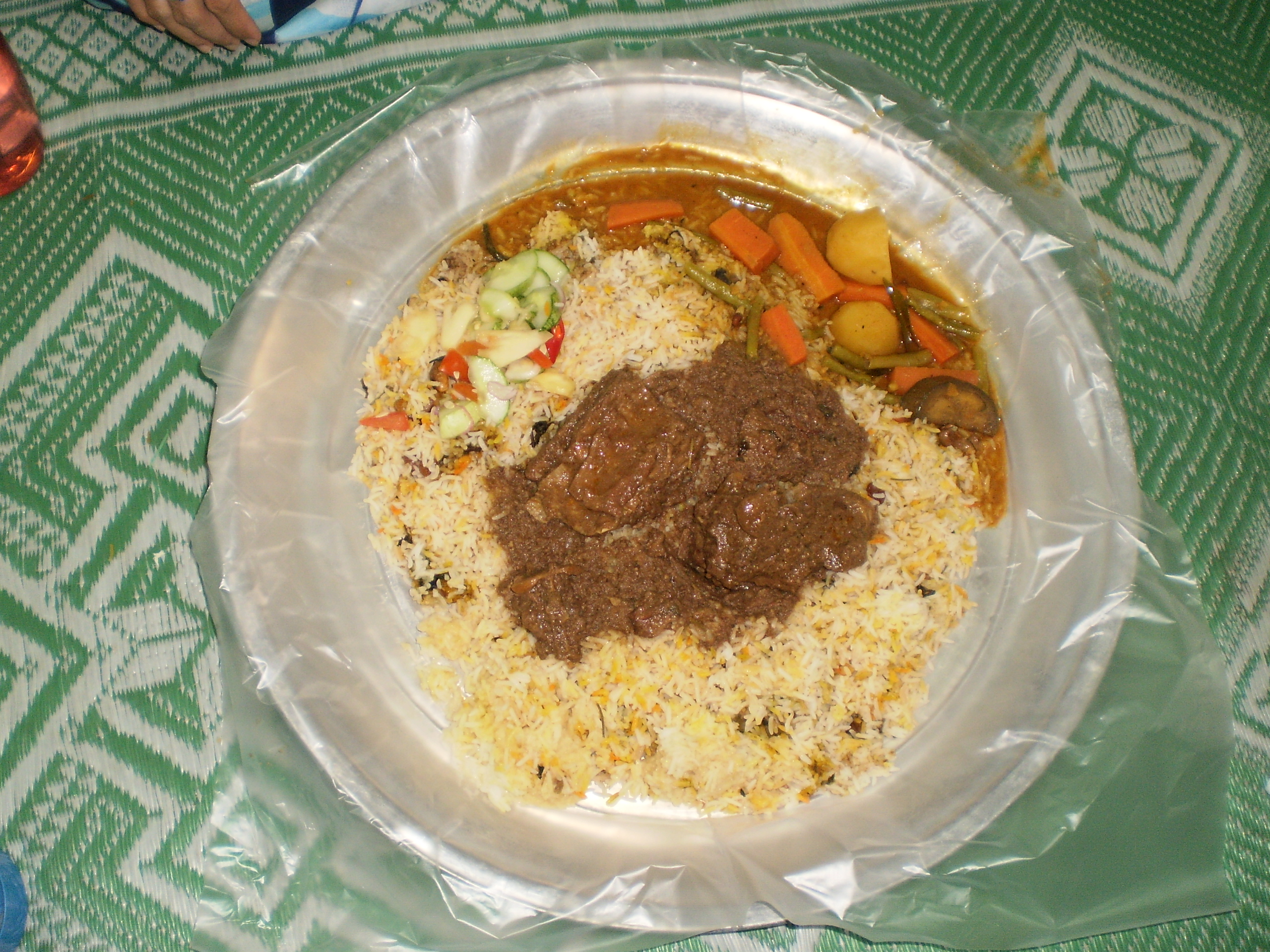 Historical Johor nasi beriani rice and meat platter photographed in Johor Bahru in 2010/2010年摄于新山的柔佛香饭大盘示例